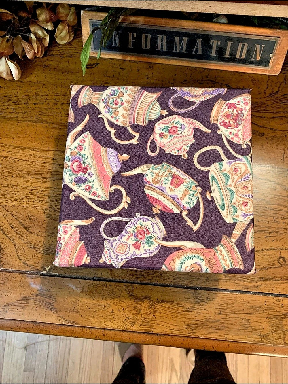 Vintage Paisley Decorative fabric covered Storage Box in Purple & Pink